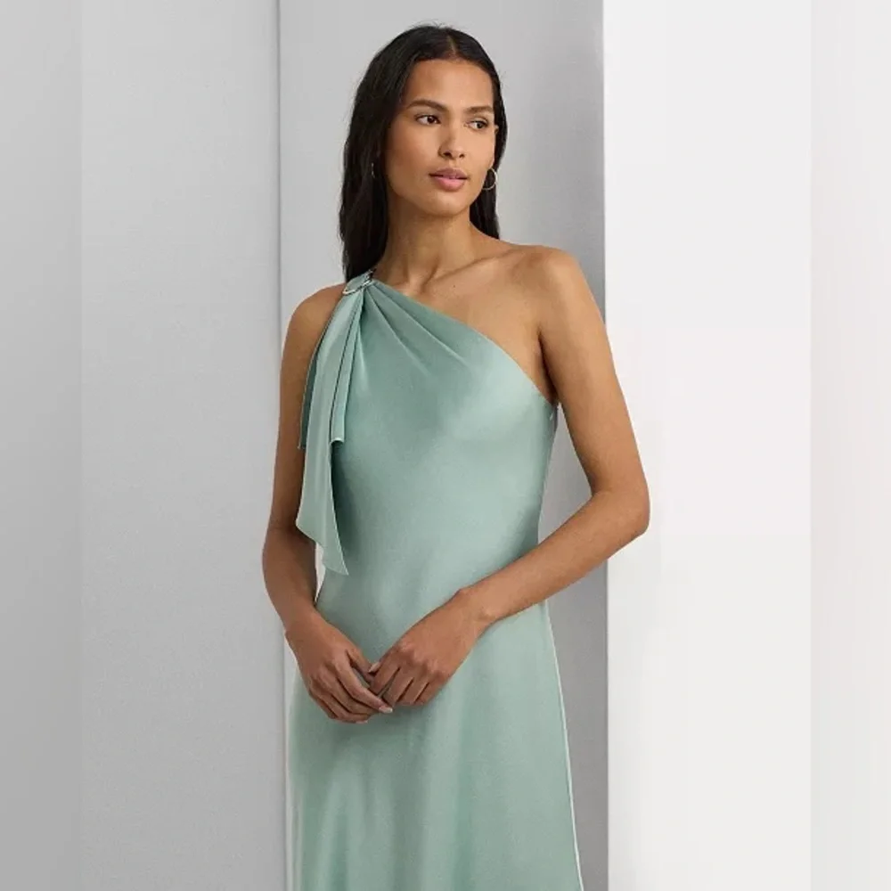 NWT Lauren Ralph Lauren Satin Charmeuse One-Shoulder Gown size 4 - Picture 4 of 5